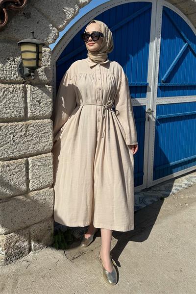 BÜZGÜLÜ ELBİSE 9-51506 - BEJ