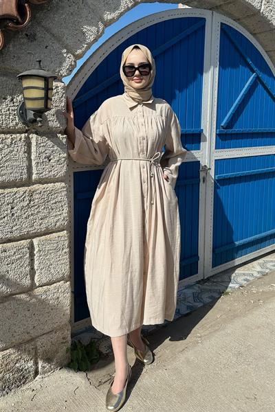 BÜZGÜLÜ ELBİSE 9-51506 - BEJ