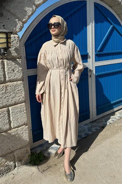 BÜZGÜLÜ ELBİSE 9-51506 - BEJ