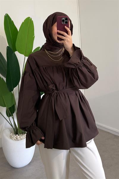 Büzgülü Tunik - Kahverengi
