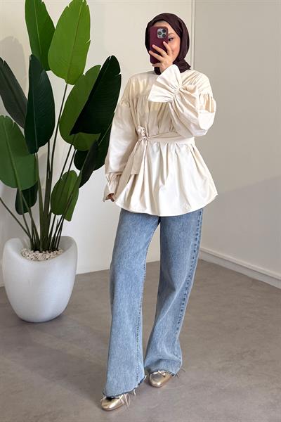 Büzgülü Tunik - Krem
