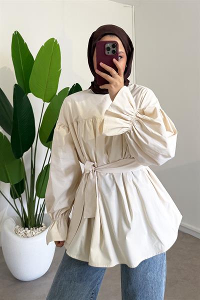 Büzgülü Tunik - Krem