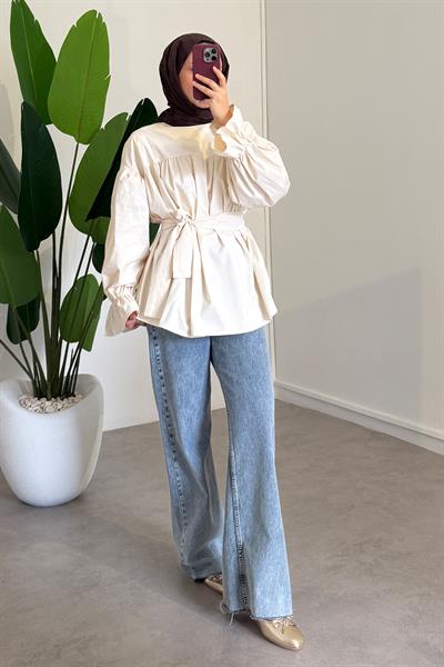 Büzgülü Tunik - Krem