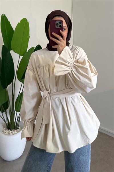 Büzgülü Tunik - Krem