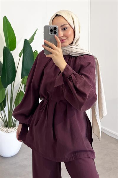 Büzgülü Tunik Takım - Bordo