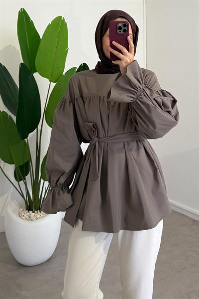 Büzgülü Tunik - Vizon