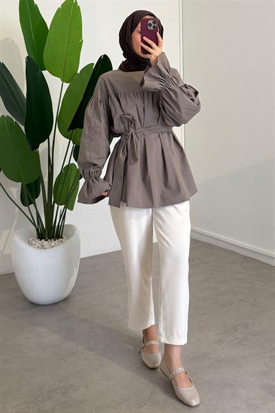 Büzgülü Tunik - Vizon