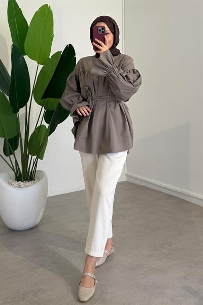 Büzgülü Tunik - Vizon