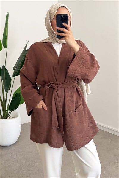 Cep Detay Kimono - Vizon