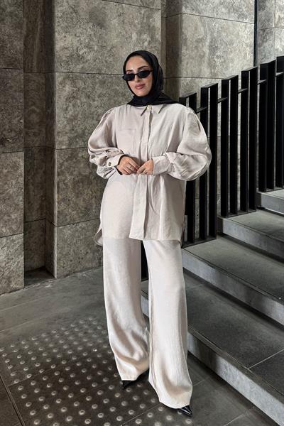 CEPLİ GÖMLEK TAKIM  9-51814 - BEJ