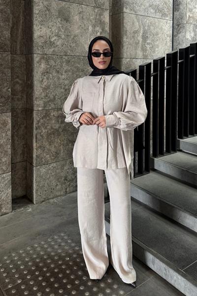 CEPLİ GÖMLEK TAKIM  9-51814 - BEJ