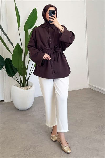 Çift Dügmeli Tunik - Kahverengi