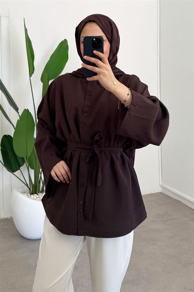 Çift Dügmeli Tunik - Kahverengi