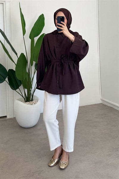 Çift Dügmeli Tunik - Kahverengi