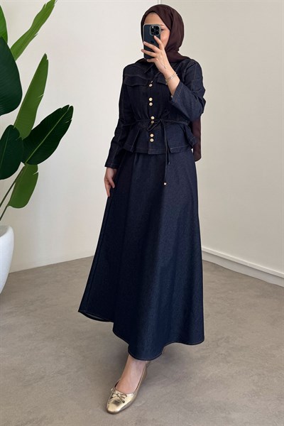 Çıtçıt Detaylı Denim Takım - Lacivert
