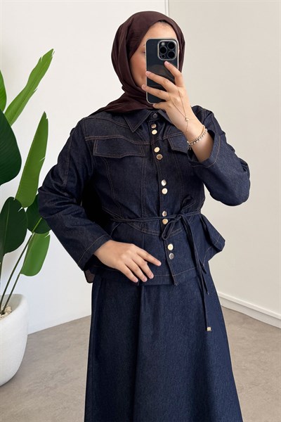Çıtçıt Detaylı Denim Takım - Lacivert