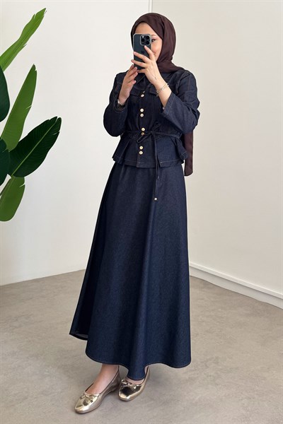 Çıtçıt Detaylı Denim Takım - Lacivert
