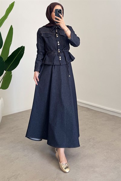 Çıtçıt Detaylı Denim Takım - Lacivert