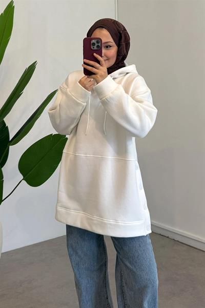 Çıtçıt Detaylı Sweatshirt - Ekru