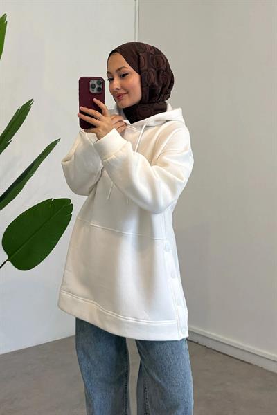 Çıtçıt Detaylı Sweatshirt - Ekru