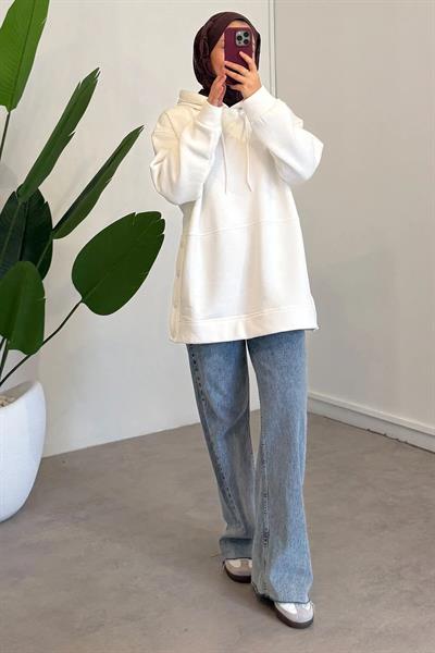 Çıtçıt Detaylı Sweatshirt - Ekru