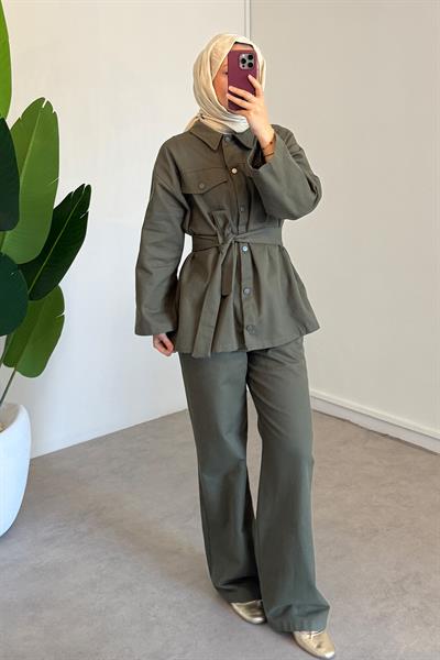 Çıtçıtlı Gabardin Takım - Haki Yeşil