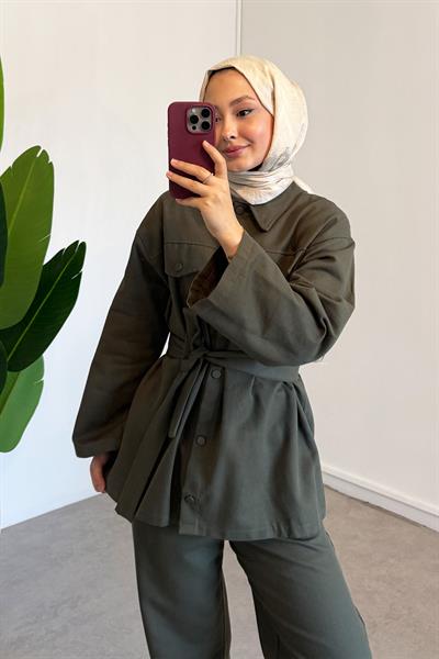 Çıtçıtlı Gabardin Takım - Haki Yeşil