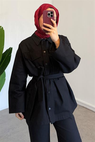 Çıtçıtlı Gabardin Takım - Siyah