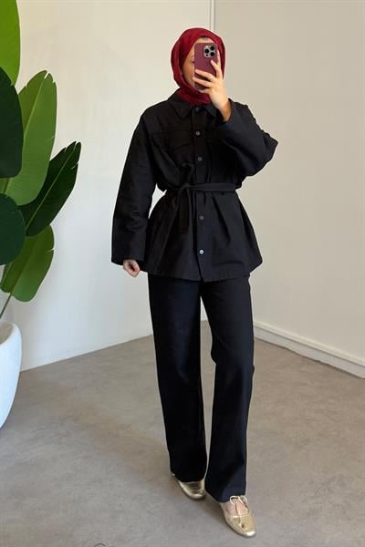 Çıtçıtlı Gabardin Takım - Siyah