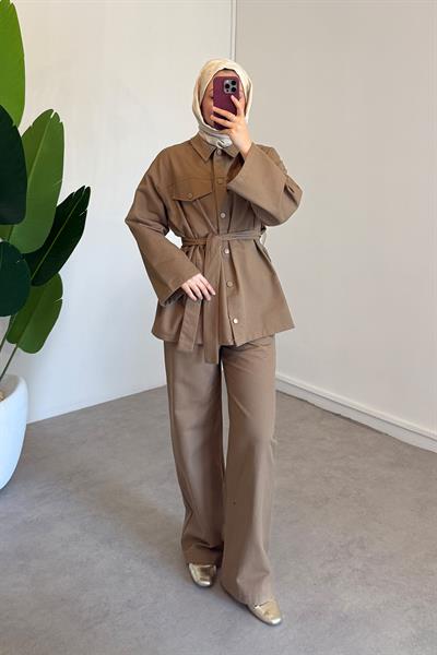 Çıtçıtlı Gabardin Takım - Vizon