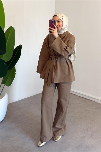 Çıtçıtlı Gabardin Takım - Vizon