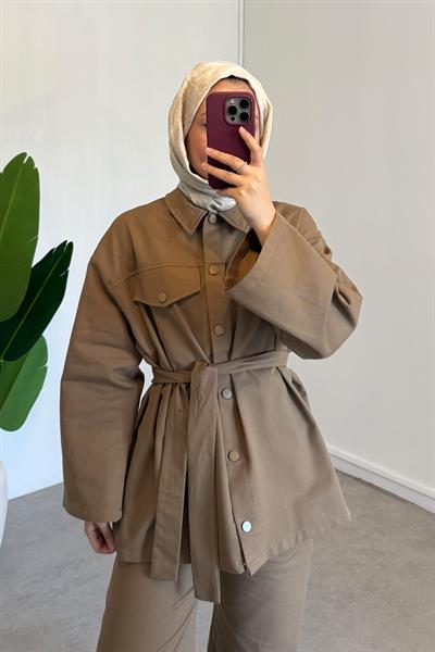 Çıtçıtlı Gabardin Takım - Vizon
