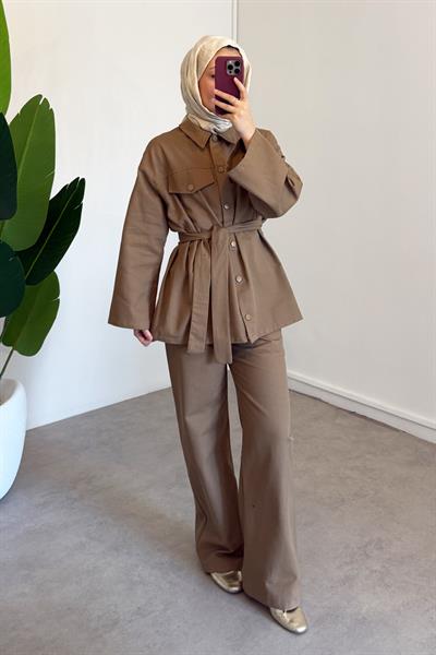 Çıtçıtlı Gabardin Takım - Vizon