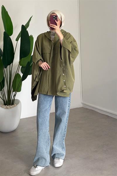 Çıtçıtlı Panço - Haki Yeşil