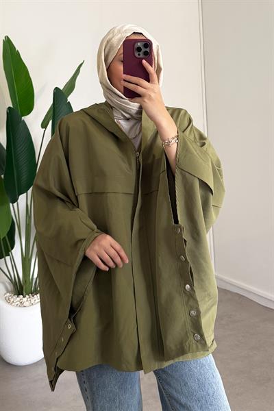 Çıtçıtlı Panço - Haki Yeşil