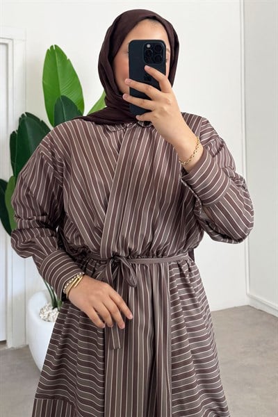 Çizgili Elbise - Haki Yeşil