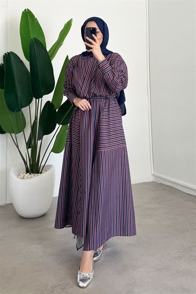 Çizgili Elbise - Lacivert