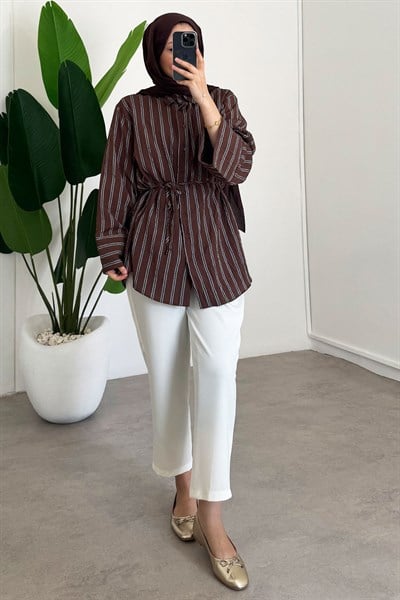Çizgili Gömlek - Kahverengi