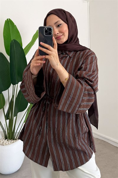 Çizgili Gömlek - Kahverengi