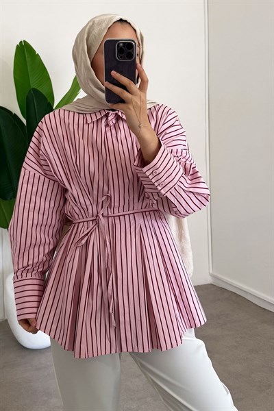 Çizgili Gömlek - Pudra