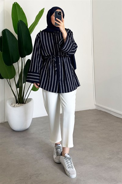 Çizgili Gömlek - Siyah