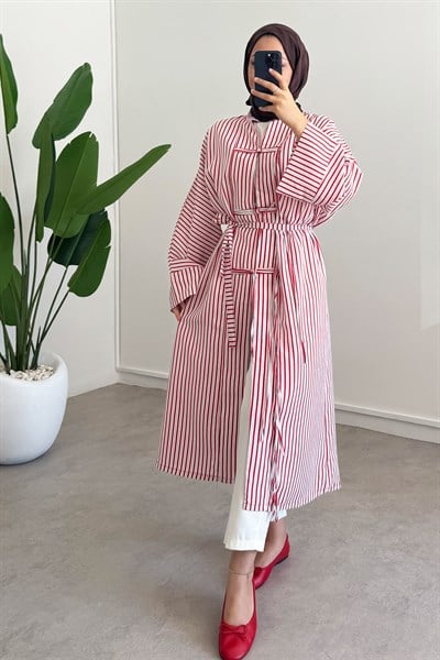 Çizgili Tunik Elbise - Beyaz