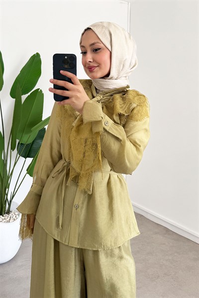 Dantel Detay Takım - Olive