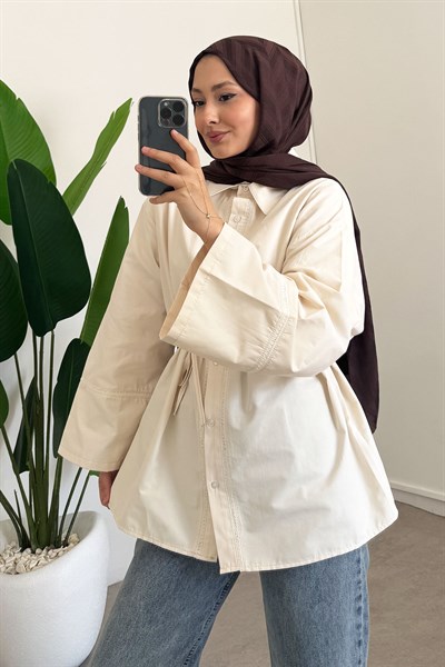 Dantel Detaylı Gömlek - Krem