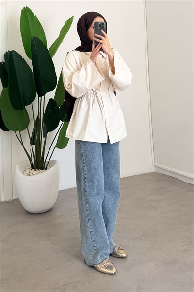 Dantel Detaylı Gömlek - Krem