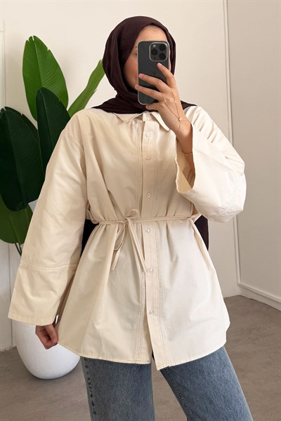 Dantel Detaylı Gömlek - Krem