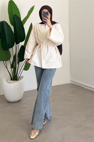 Dantel Detaylı Gömlek - Krem