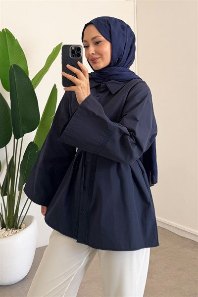 Dantel Detaylı Gömlek - Lacivert