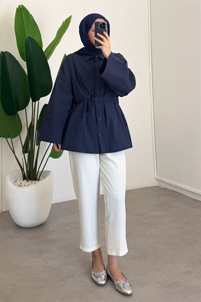 Dantel Detaylı Gömlek - Lacivert