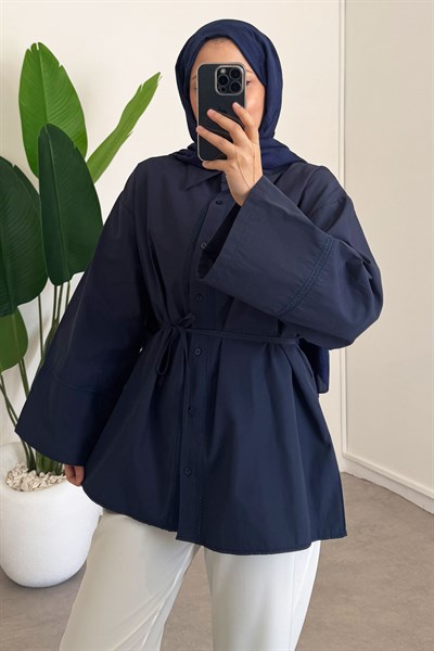 Dantel Detaylı Gömlek - Lacivert